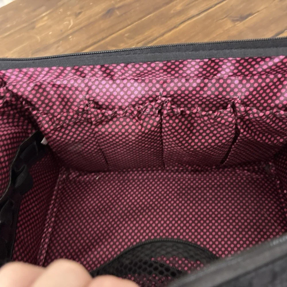 Caboodles Envy Large Black Travel Makeup Case Doctor's Bag Pink Polka Dot Lining